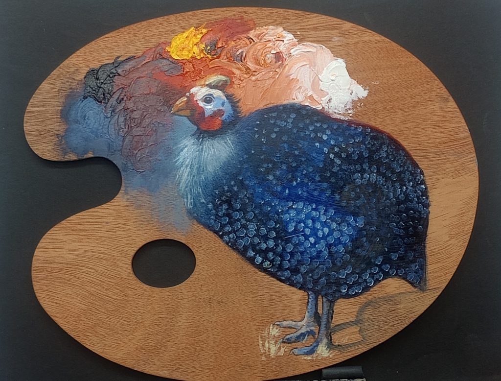 Painting of GUINEA FOWL ON PALETTE artwork