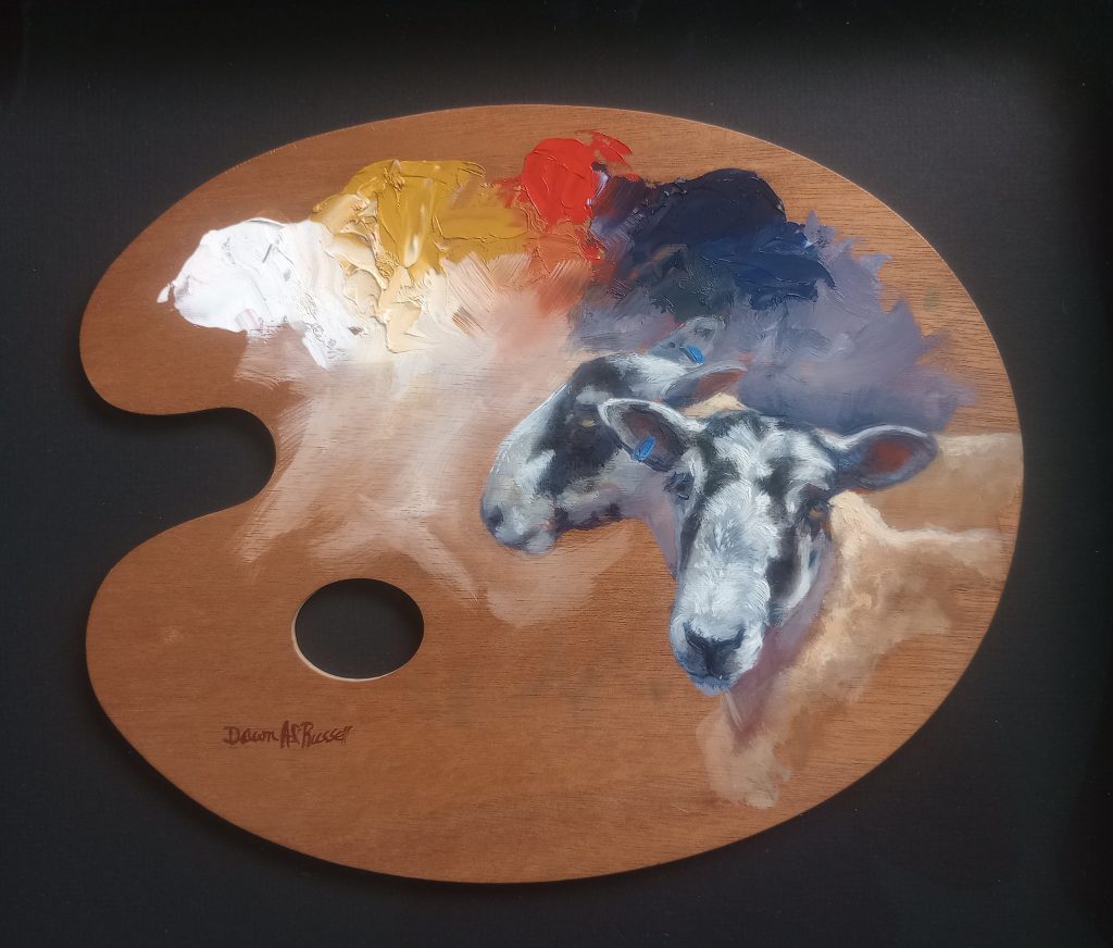 Painting of TWO EWES ON PALETTE artwork